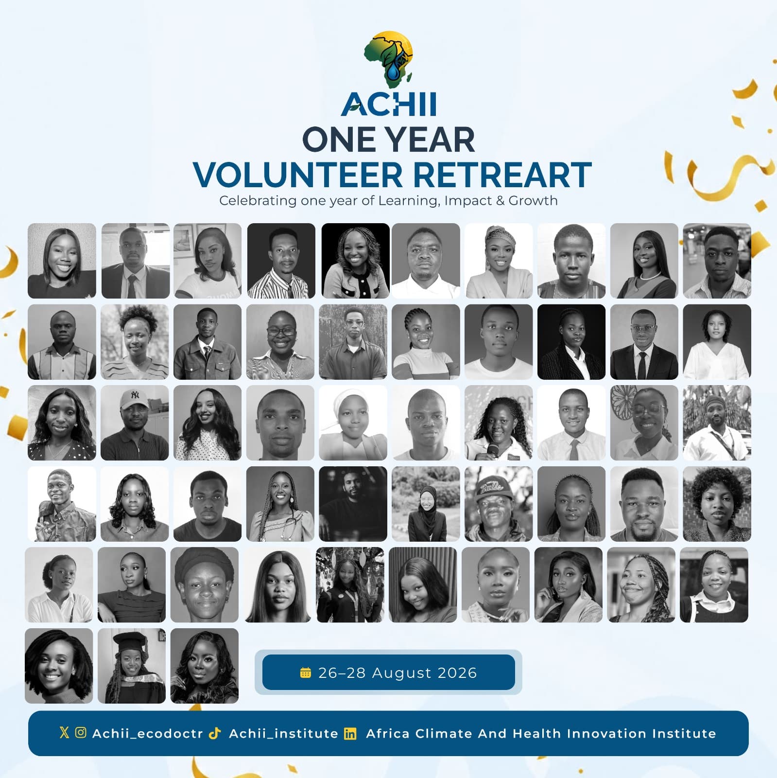 ACHII One Year Volunteer Retreat flyer — 26–28 August 2026